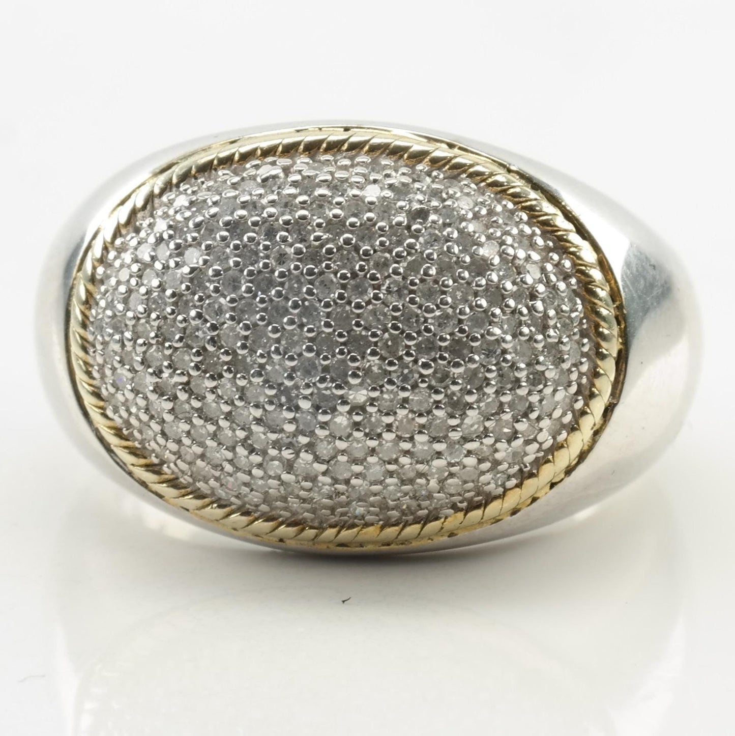 Vintage Sterling Silver Ring Diamond Oval Gold Accent White Size 8 1/4