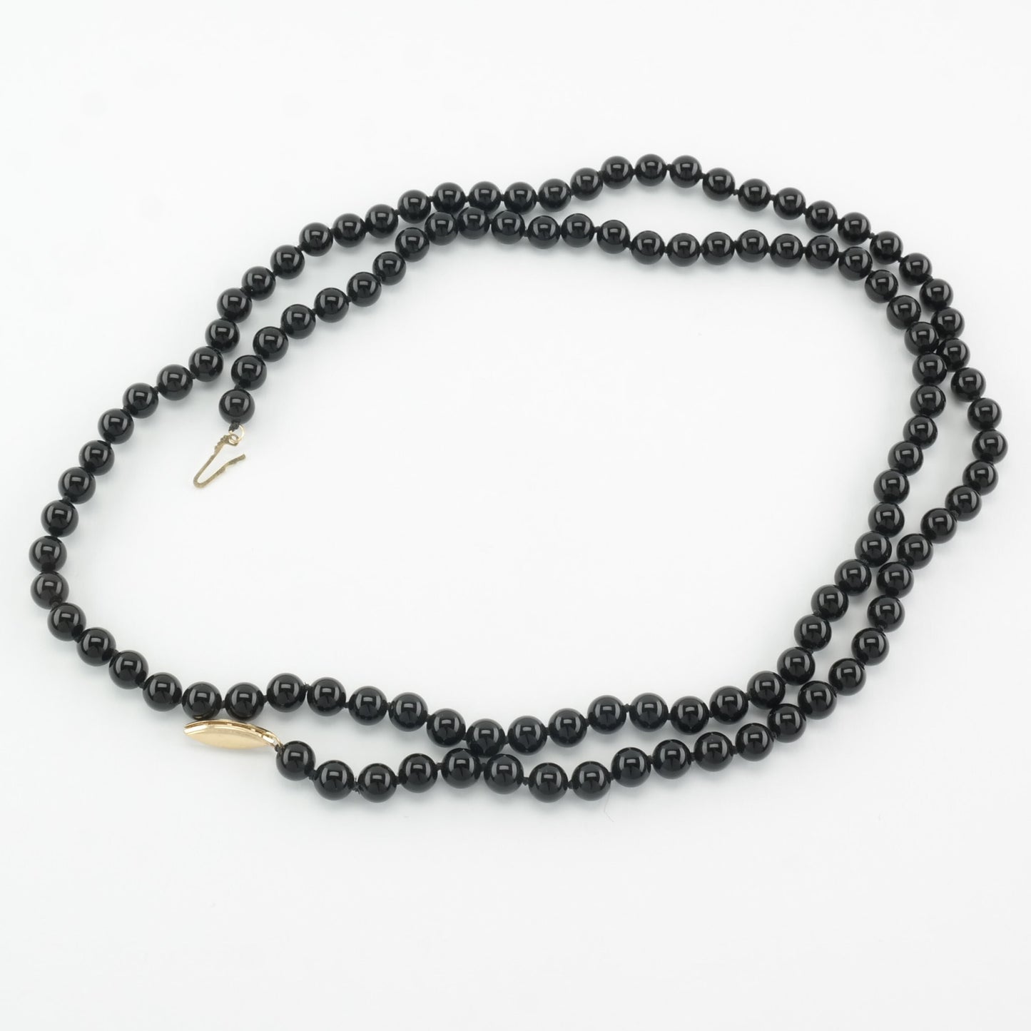 Black Onyx, 6 mm Bead, 14K Gold Clasp Necklace