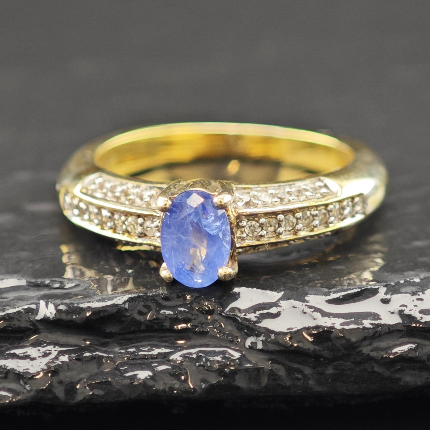 Natural Blue Sapphire 14K Gold Plated Ring Sterling Silver Sz 5 R6163