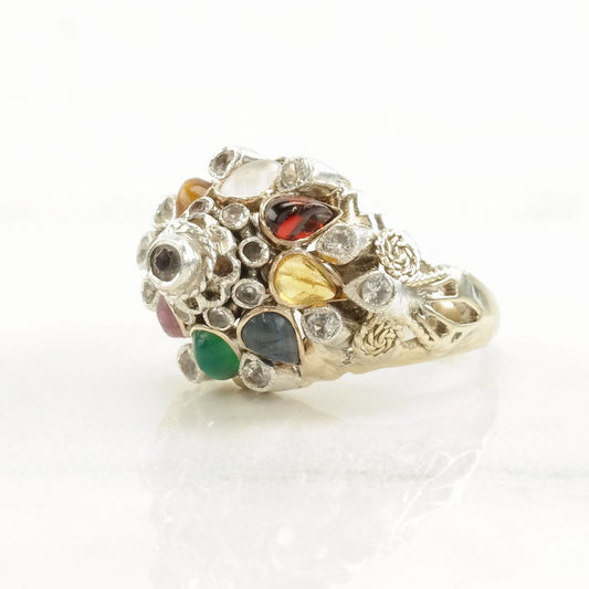 Sterling Silver Ring Multi Gem Unique Size 5