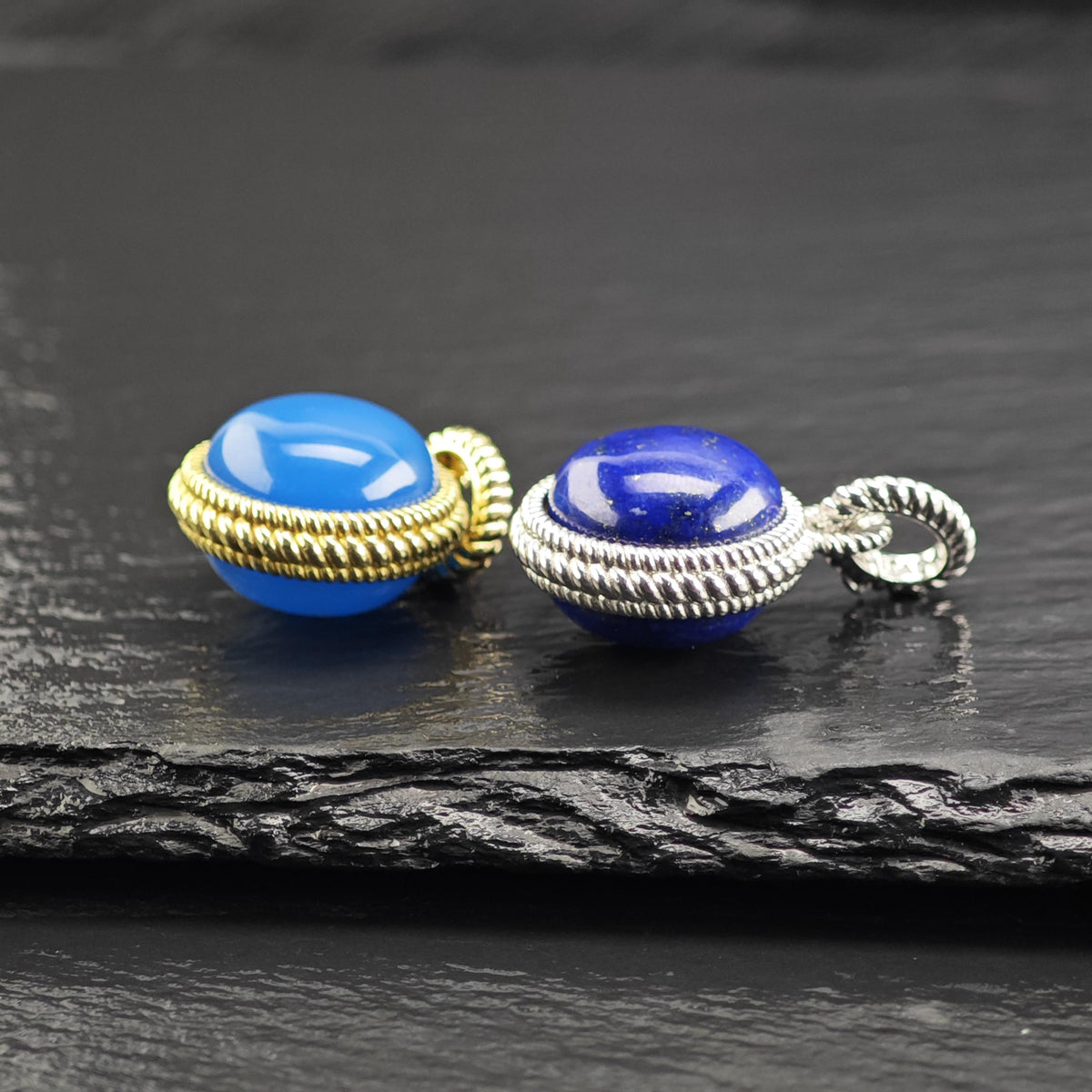 Choice of Judith Ripka Round Blue Stone or Lapis Sterling Silver Pendants P3115