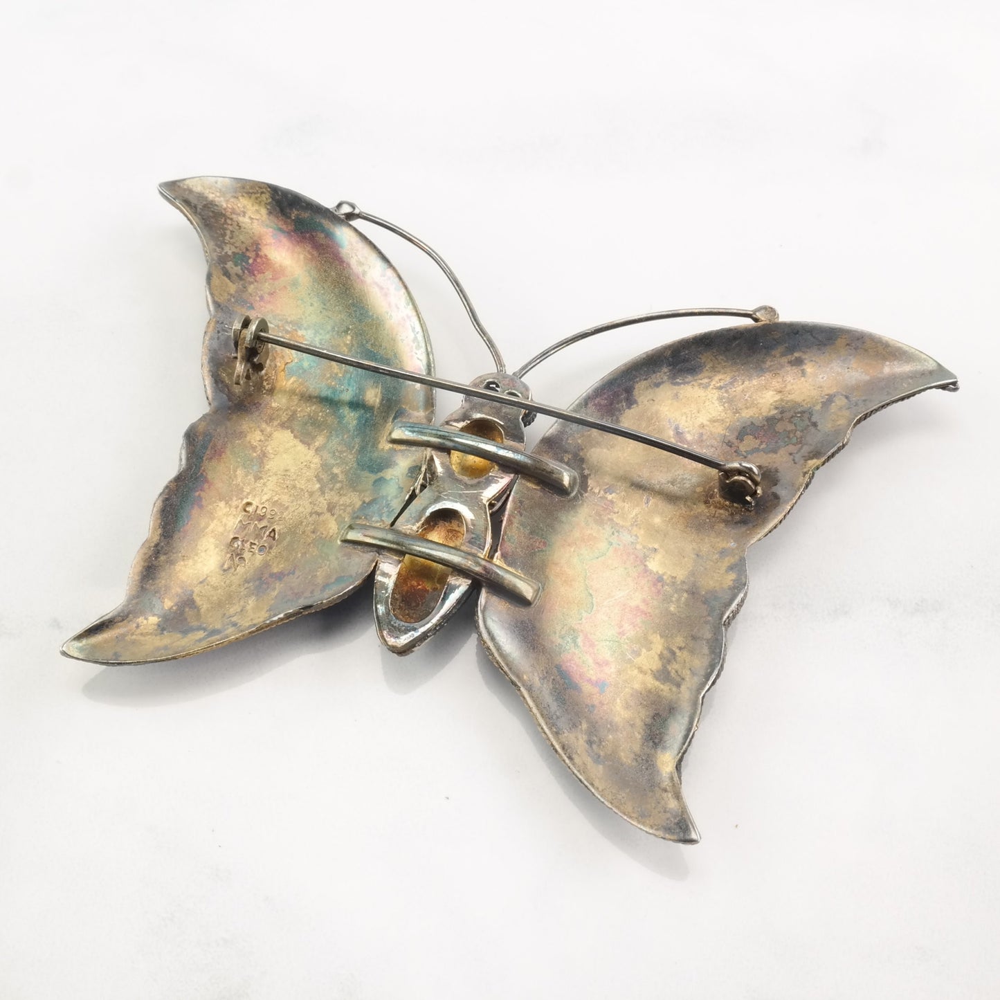 Vintage Silver Brooch Butterfly Enamel Turquoise Sterling