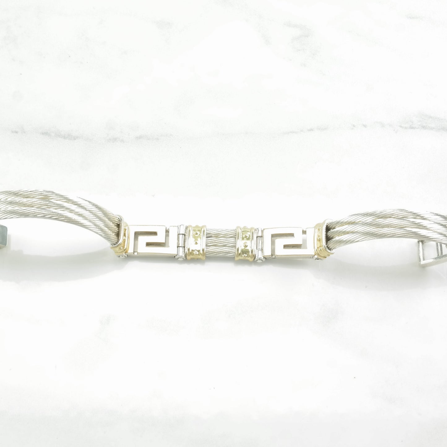 Modernist Sterling Silver Link Bracelet Gold Accent