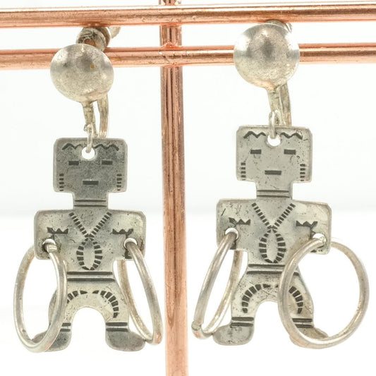 Fred Harvey Era Sterling Silver Figure Stamped Earrings Screw back