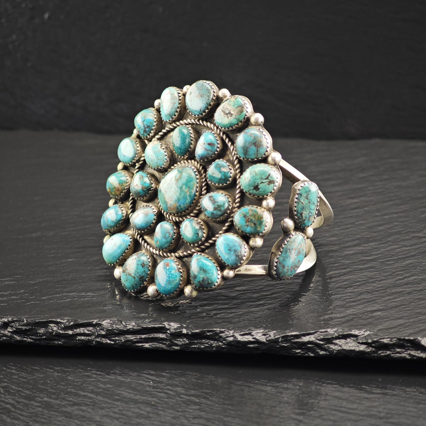 Turquoise Cluster Cuff Bracelet Sterling Silver Native American