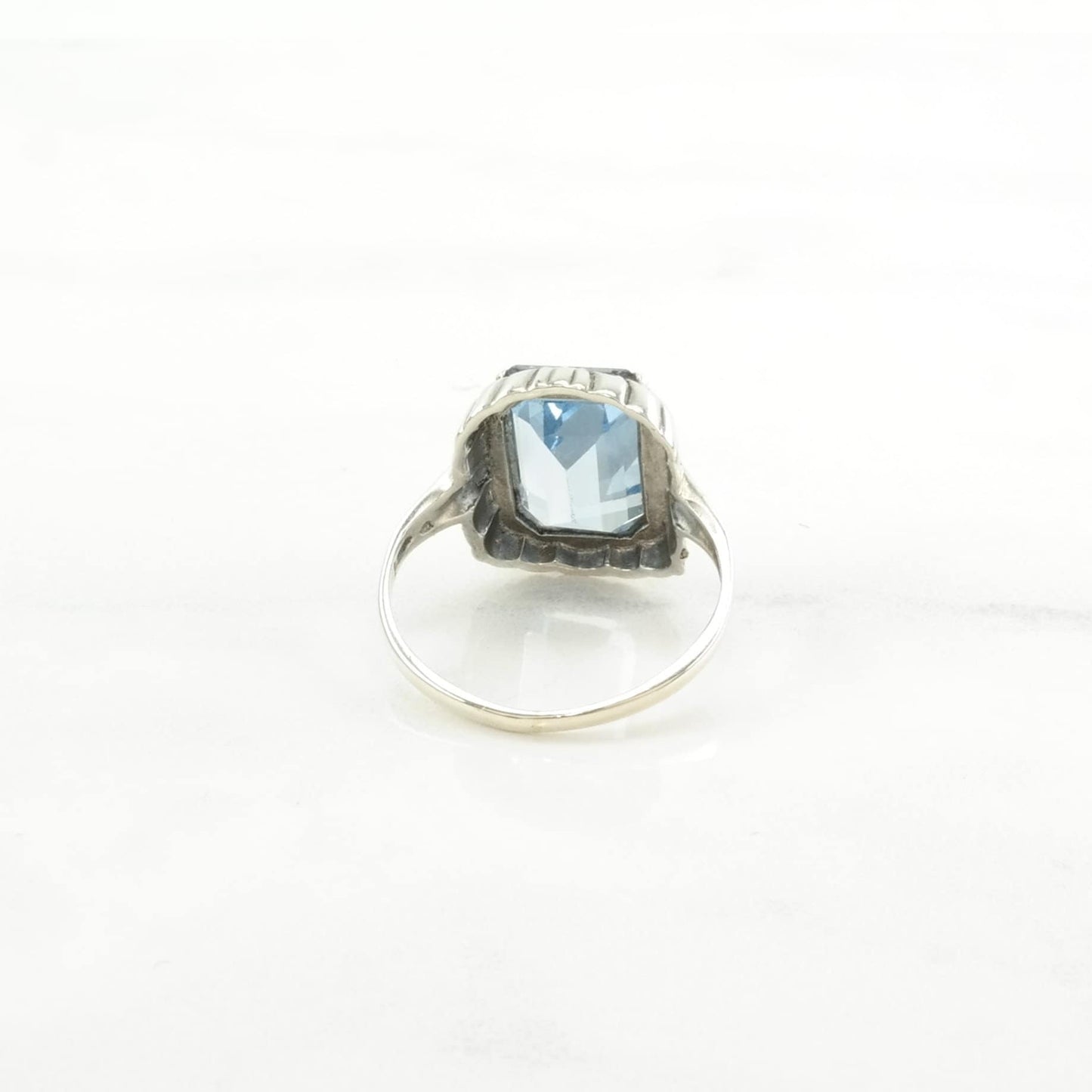 Art Deco Silver Ring Synthetic Spinel Sterling Blue Size 6 3/4