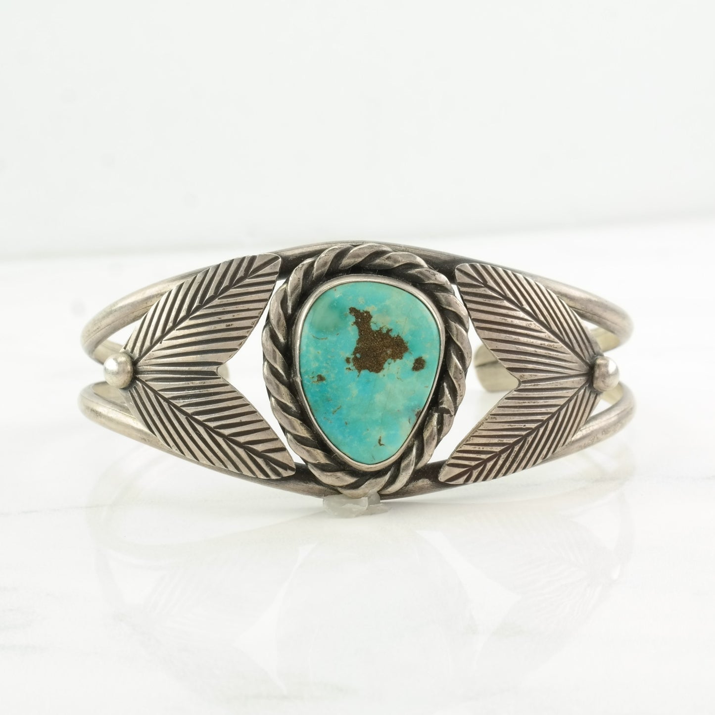 Sterling Silver Cuff Bracelet Blue Turquoise Leaf