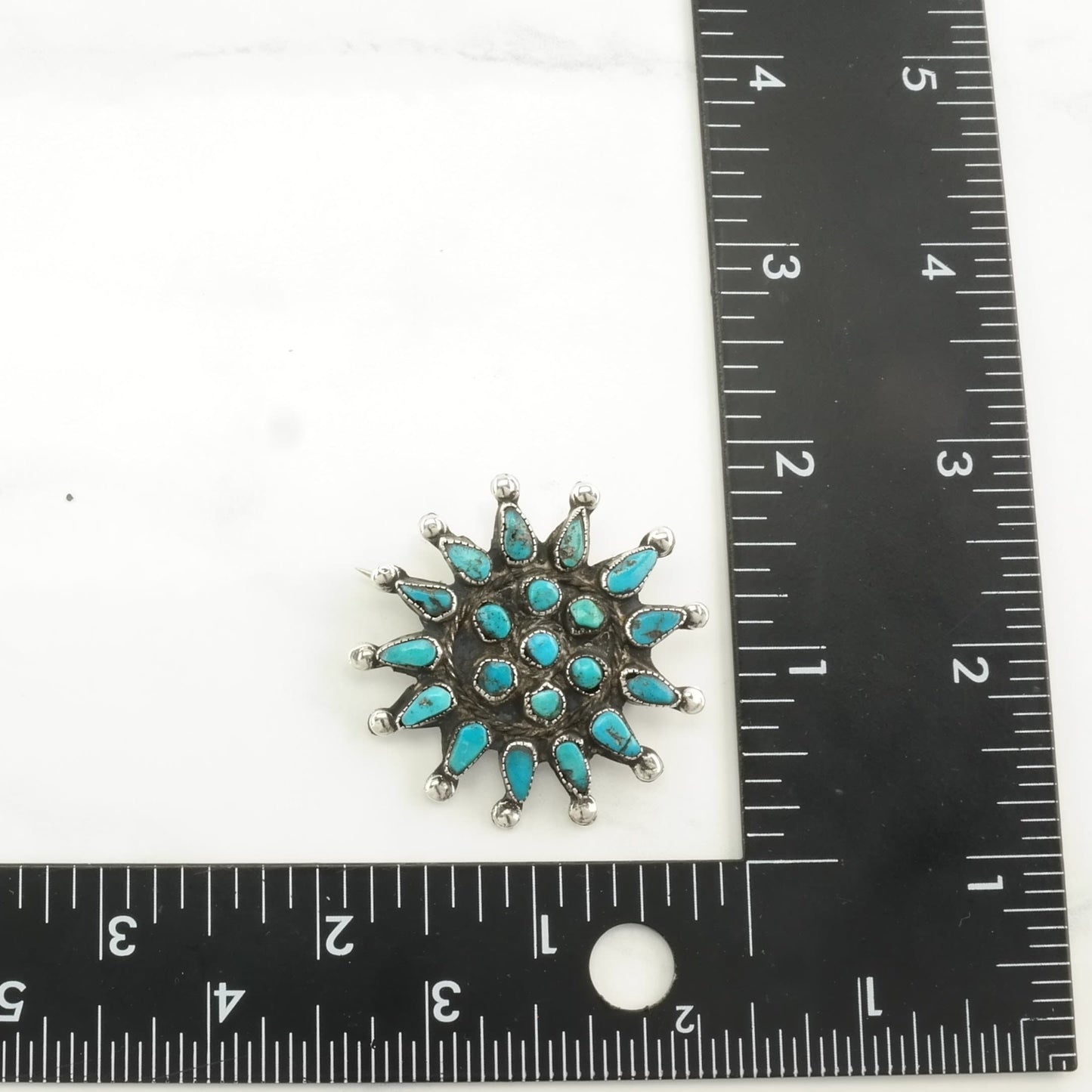 Vintage Native American Sterling Silver Brooch Star Blue Turquoise