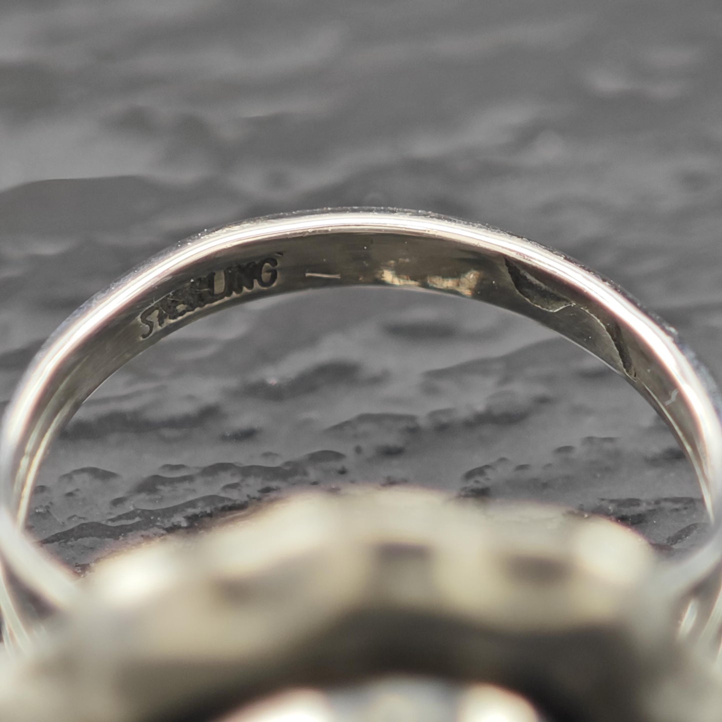 Native American Spiderweb Turquoise Shadowbox Ring Sterling Silver Size 5 3/4