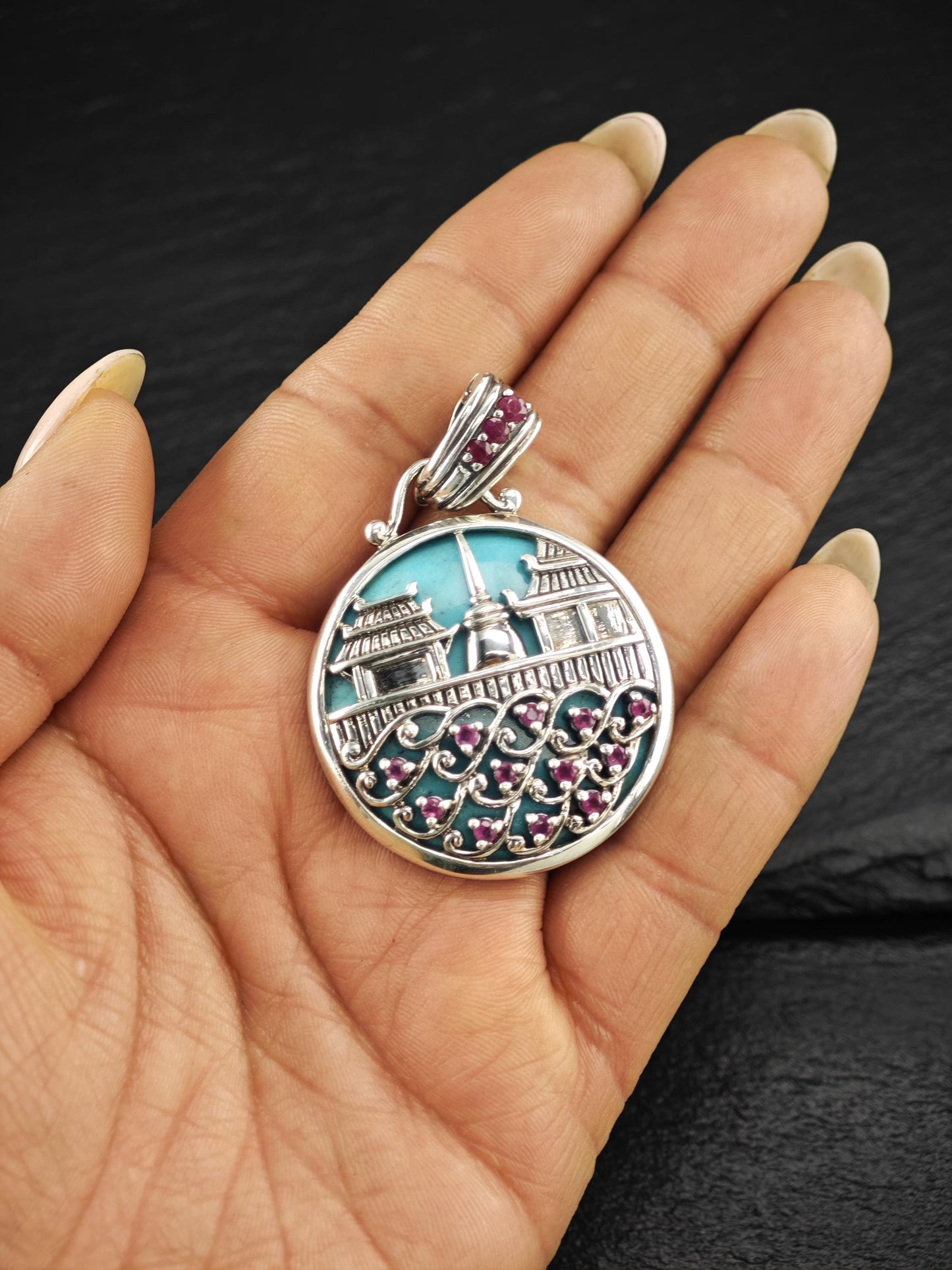 Turquoise, Ruby Thailand Pendant Sterling Silver P2738