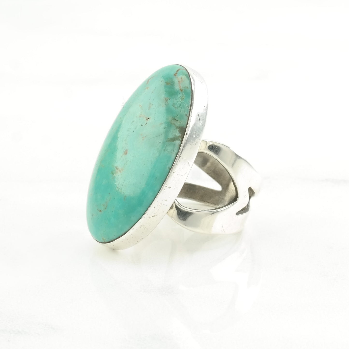 DTR Silver Ring Turquoise Large Sterling Blue Size 7