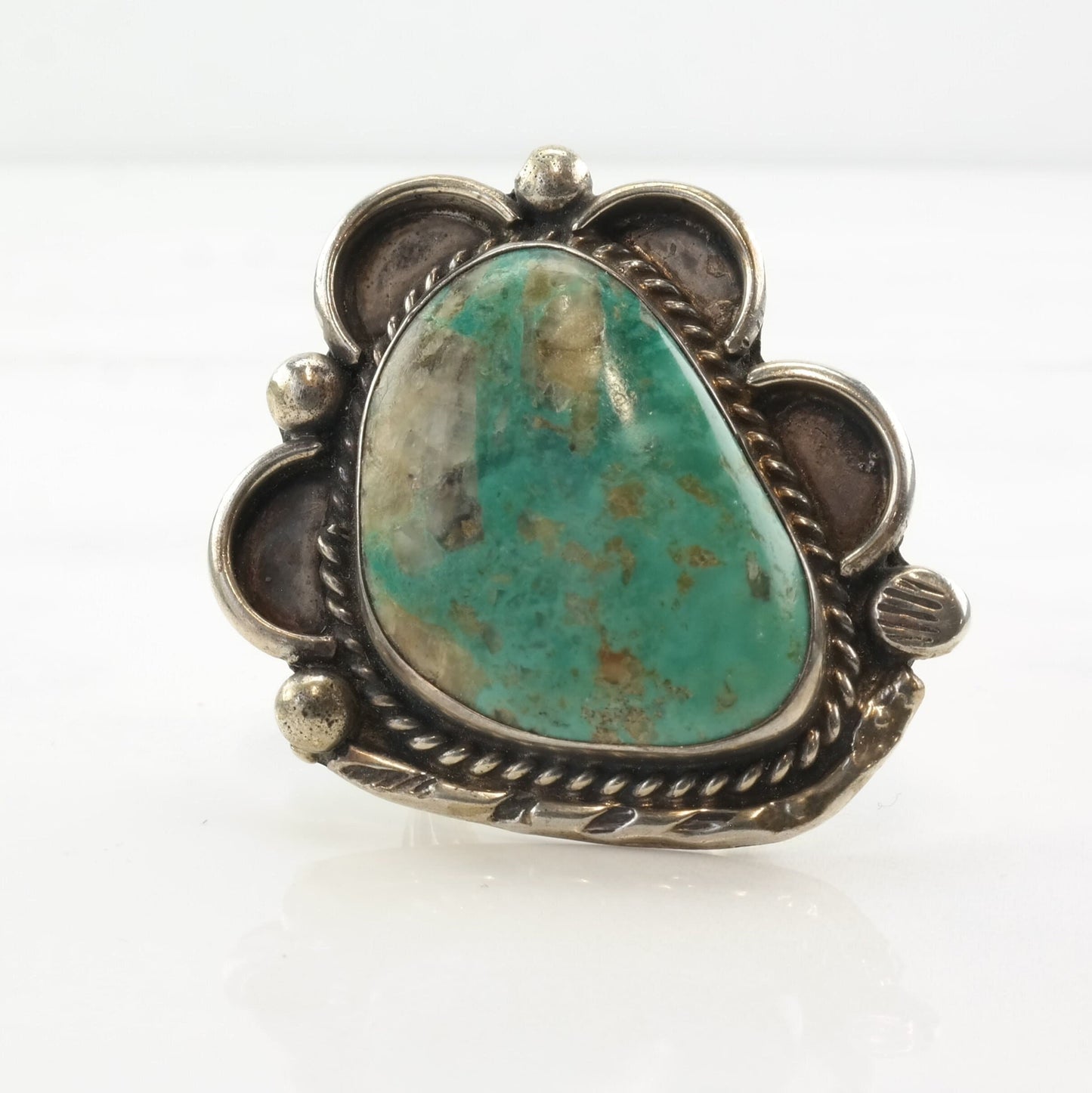 Native American Silver Ring Turquoise Sterling Green Size 8 1/4