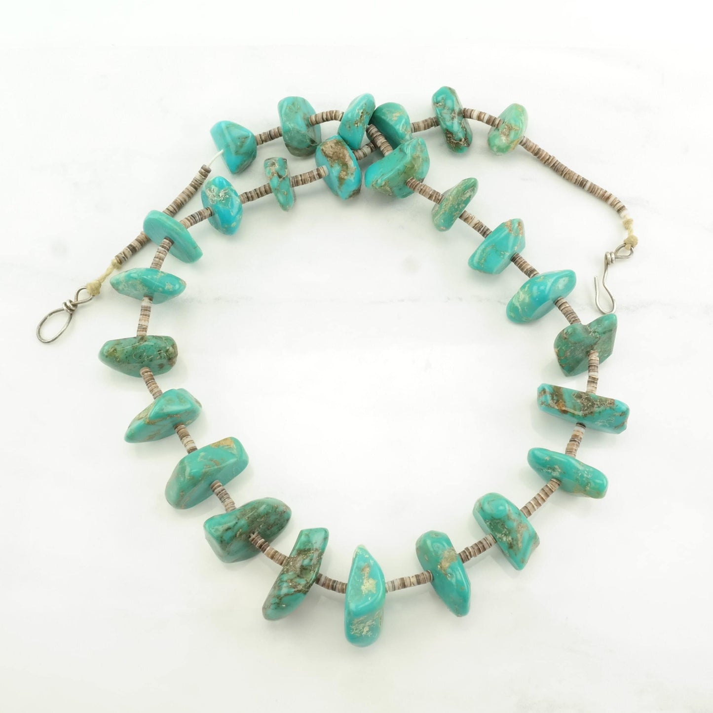 Santo Domingo Sterling Silver Blue Turquoise Shell, Heishi Necklace