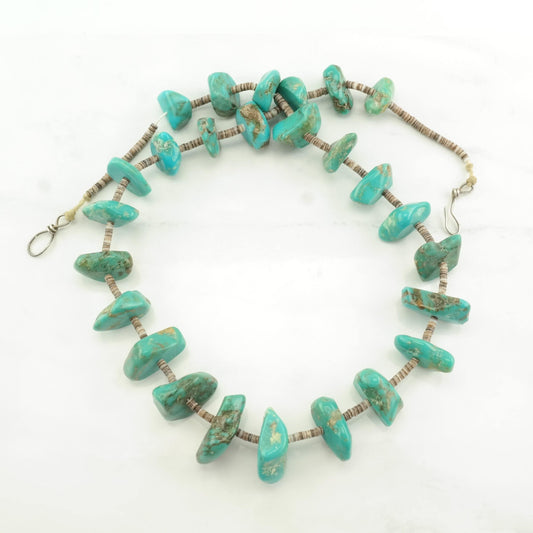 Vintage Santo Domingo Sterling Silver Blue Turquoise Shell, Heishi Necklace