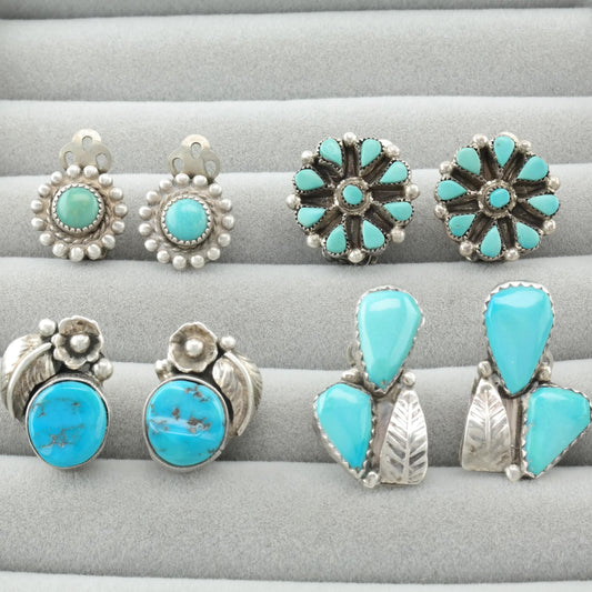 Choice Native American Vintage Turquoise Clip On Earrings Sterling Silver