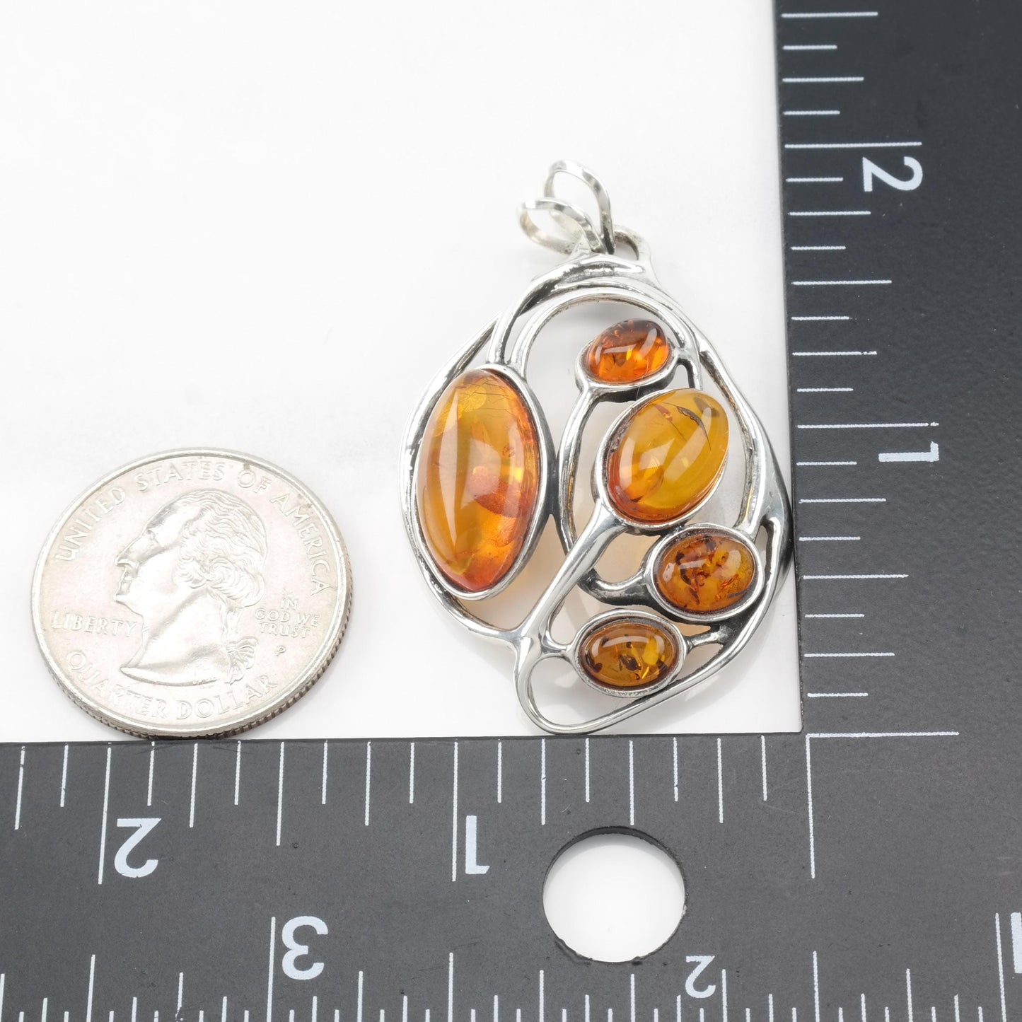 Art Nouveau Style Amber Sterling Silver Pendant