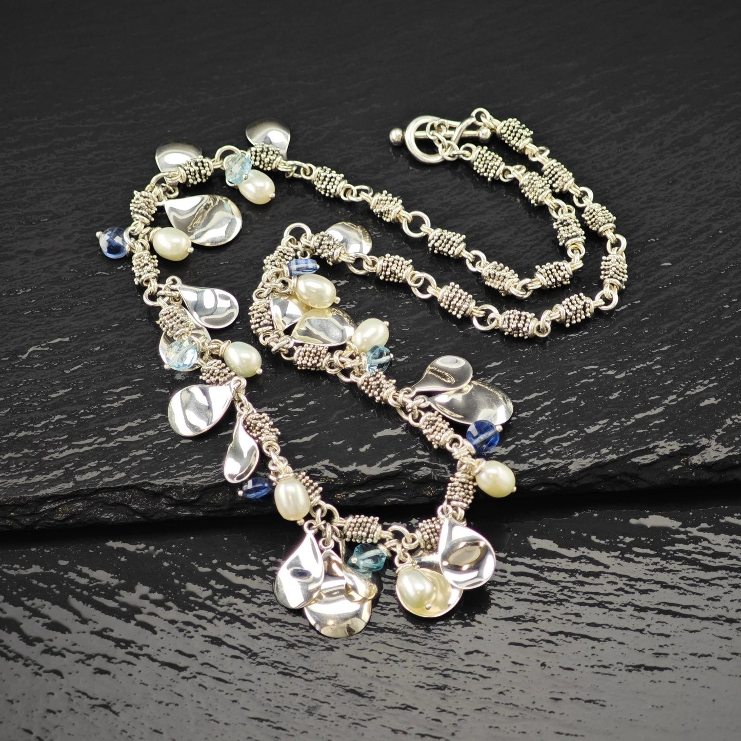 Vintage Michael Dawkins Sterling Silver Pearl Topaz Necklace 20" N2647