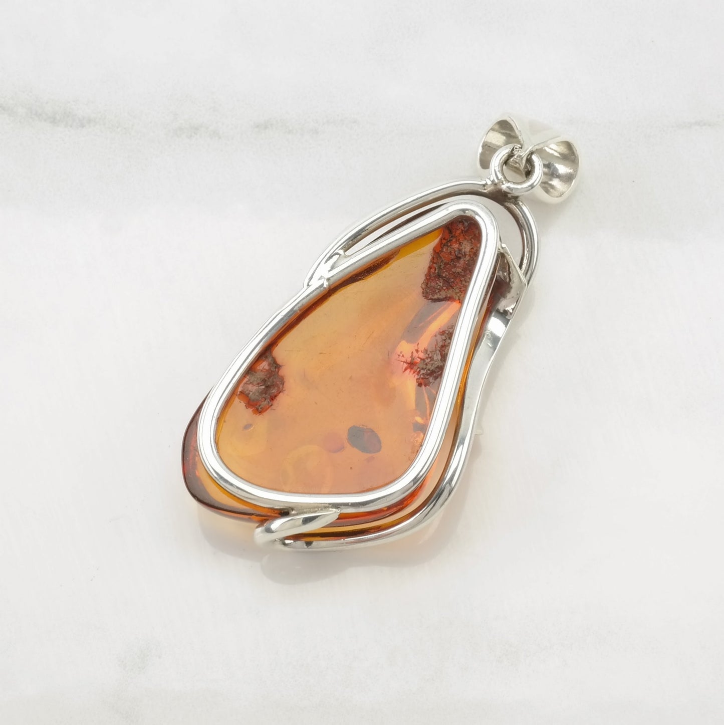 Vintage European Amber Modernist Sterling Silver Pendant