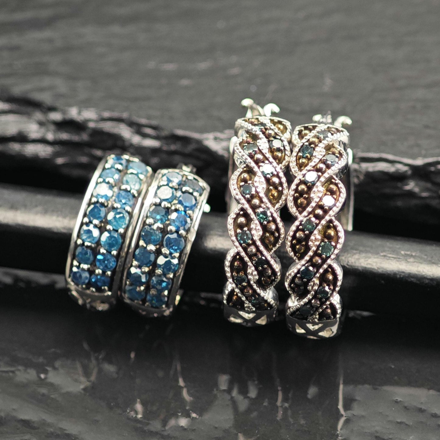 Choice of Blue Treated Diamond Latch Back/Hoop Earrings Sterling Silver ER3167