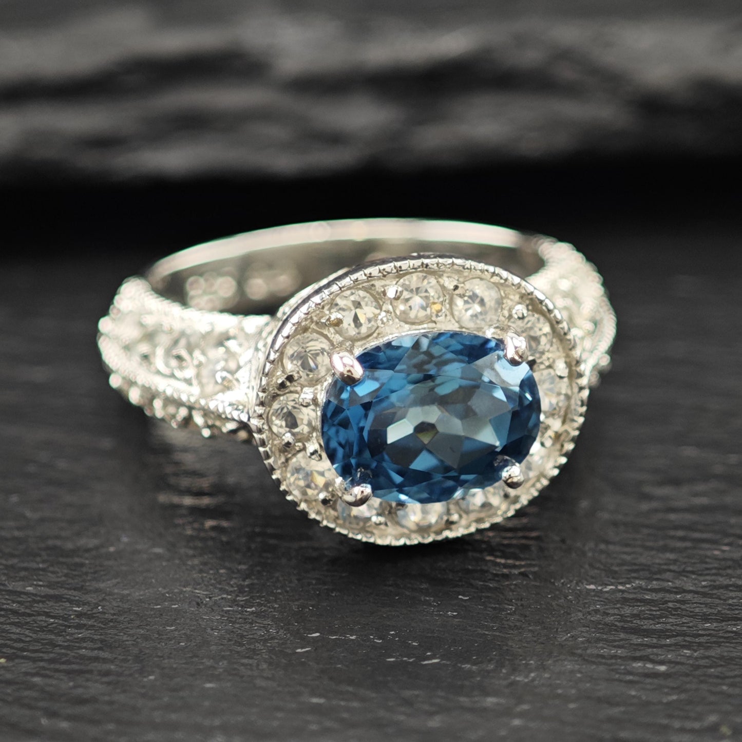 Lab London Blue Topaz Ring Sterling Silver Sz 7 1/2 R6124