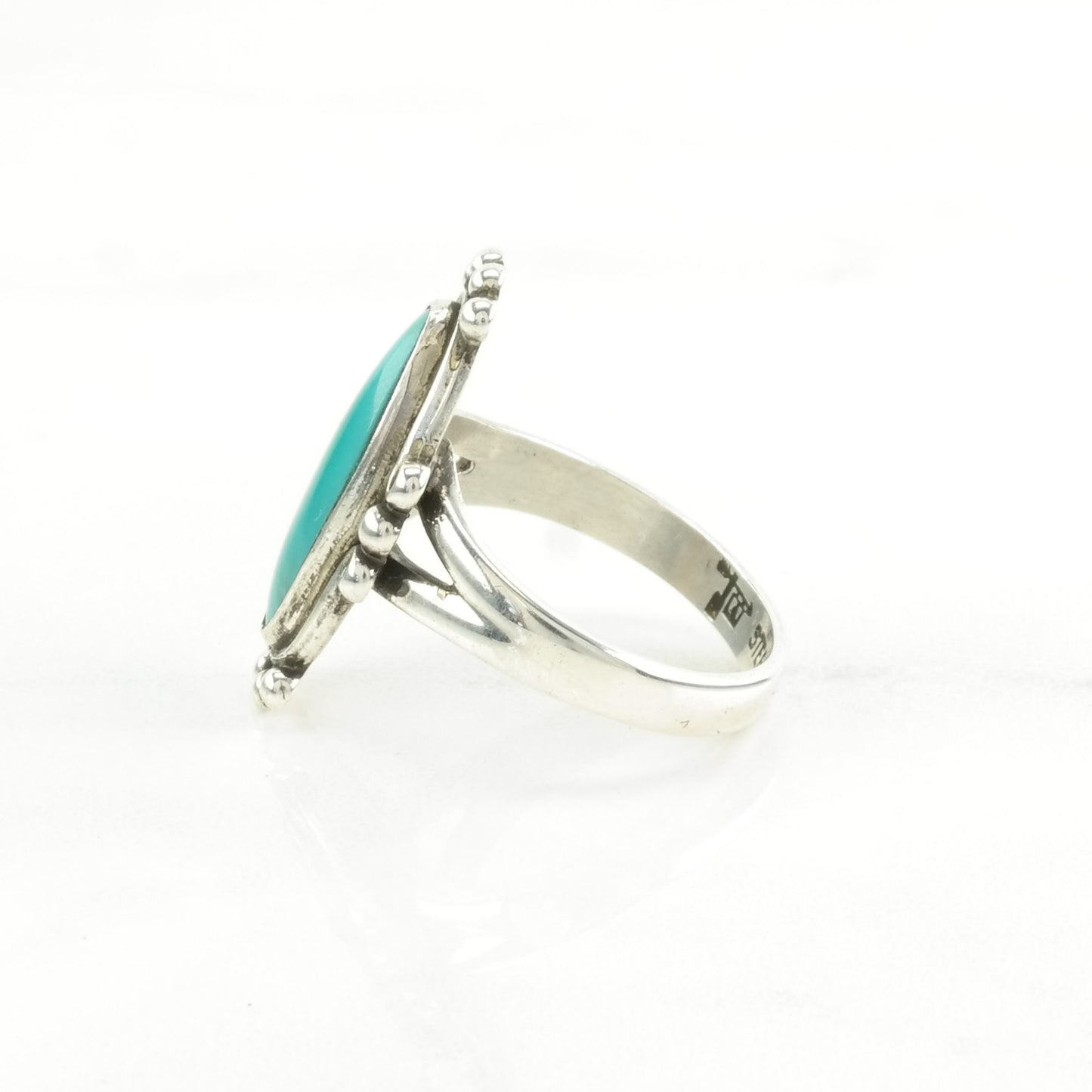 Native American Silver Ring Turquoise Navette Sterling Blue Size 7 1/2