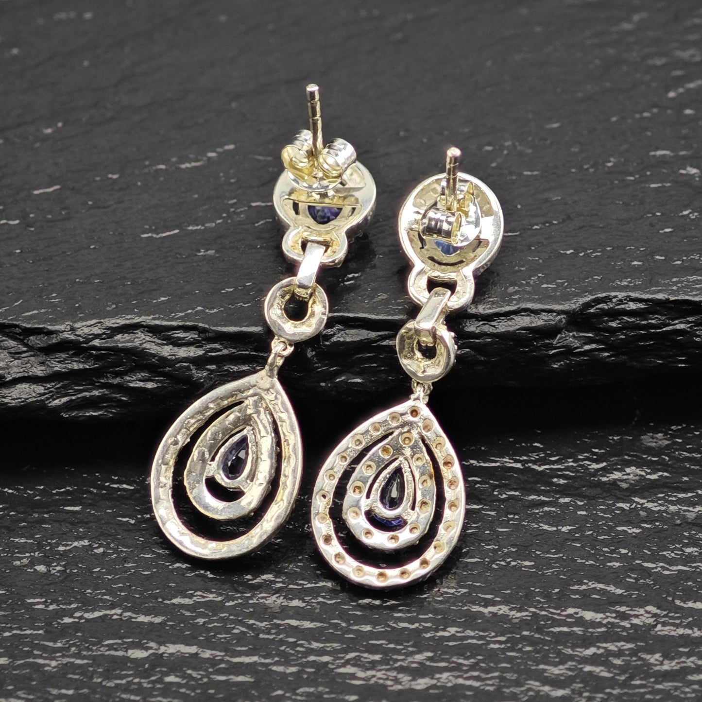 Purple Tanzanite Teardrop Stud/Dangle Sterling Silver Earrings ER3185