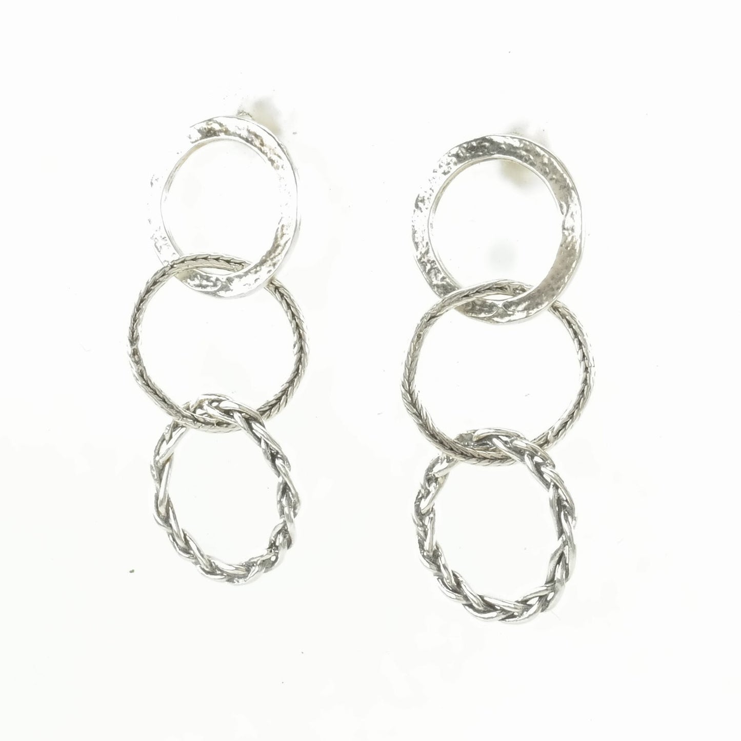 Vintage Israel Interlocking Hoops Sterling Silver Stud Dangle Earrings