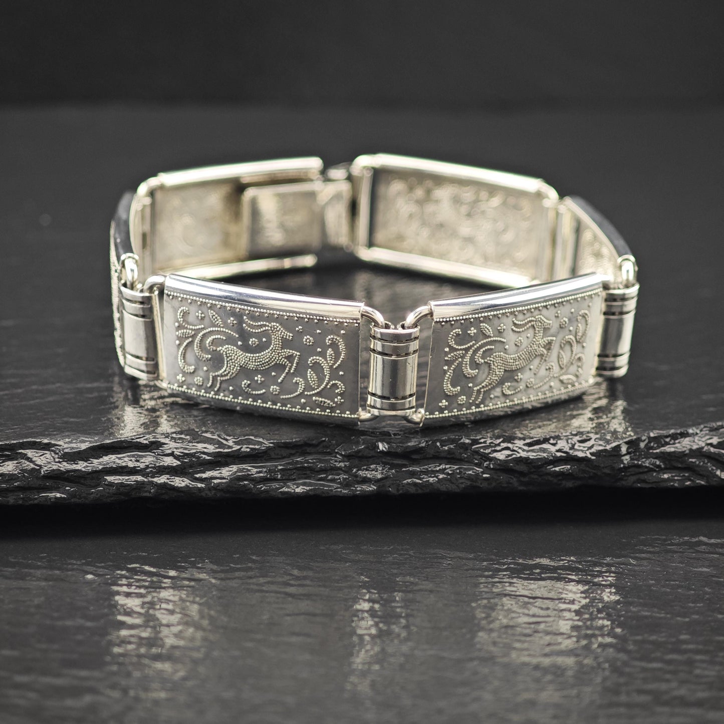 835 European Silver Gazel Link Bracelet Silver Size 6 3/4"