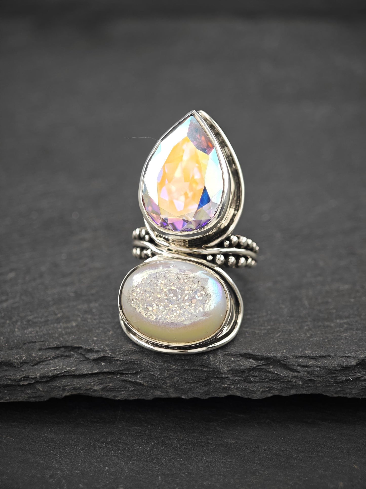 Sajen Rainbow, Druzy Ring Sterling Silver