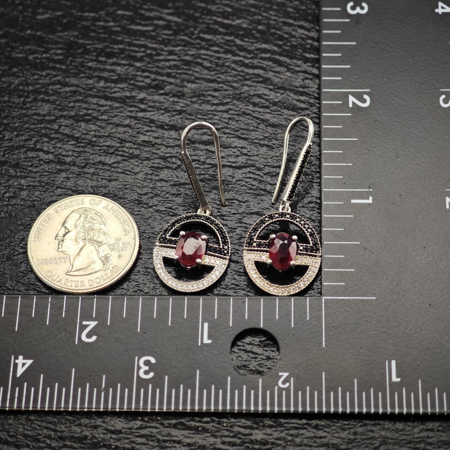 Glass Filled Ruby Spinel Dangle Hook Sterling Silver Earrings ER3109