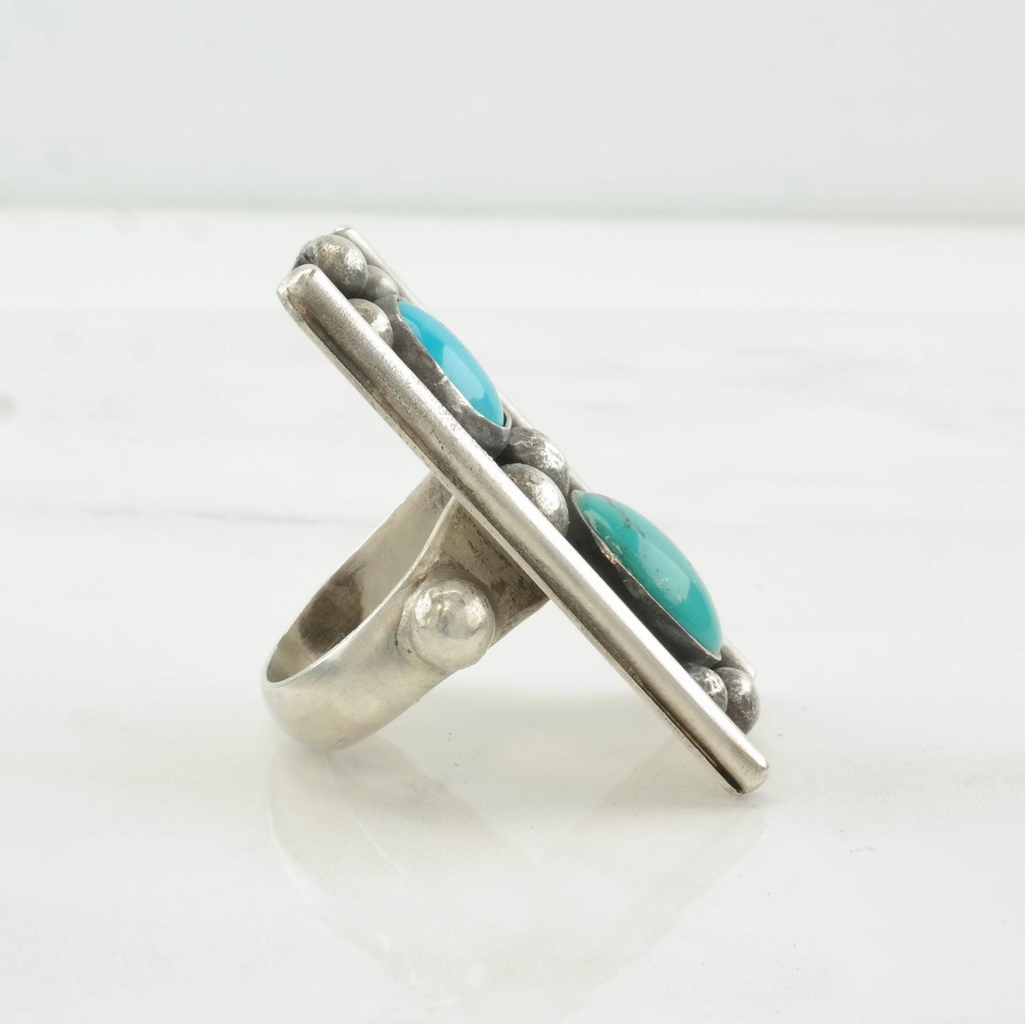 Vintage Native American Ring Turquoise Abstract Sterling Silver Size 8 1/4