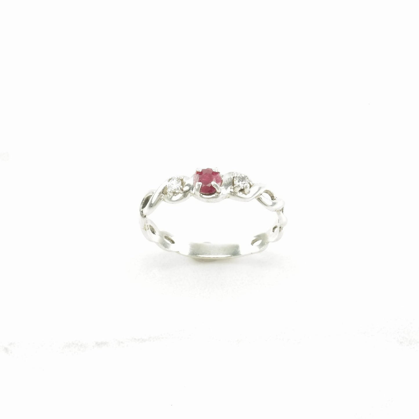 Vintage Sterling Silver Ring Ruby, CZ Twisted Size 8 1/2