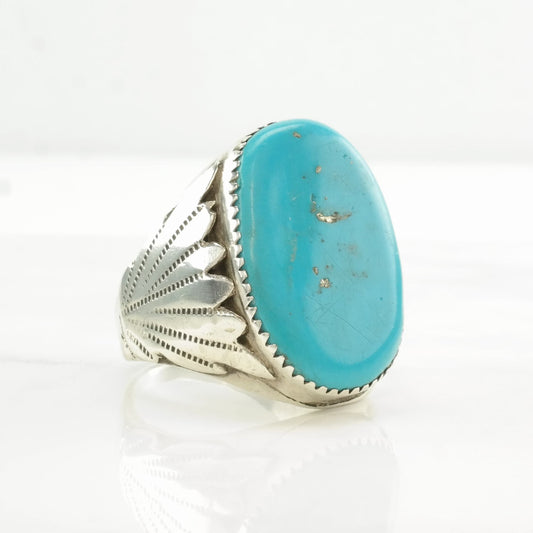 Native American Silver Ring Turquoise Oval Sterling Size 12 1/2