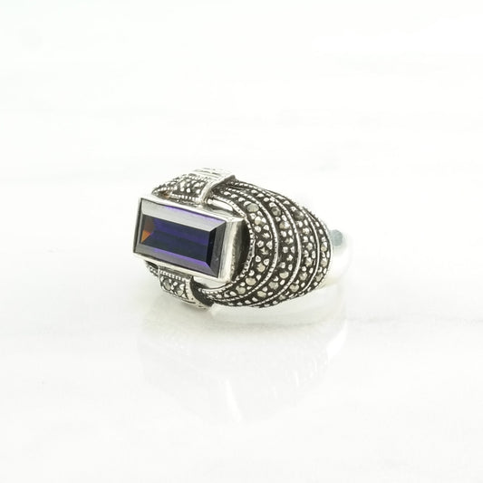 Vintage Sterling Silver Ring Purple Gemstone Art Deco Style Size 7