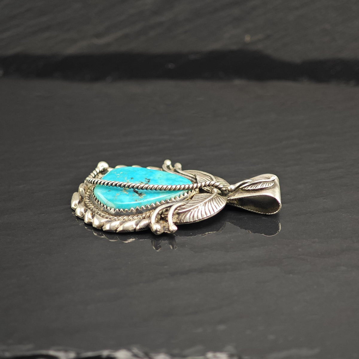 Kirk Turquoise Feather & Cord Detailing Sterling Silver Pendant P3147