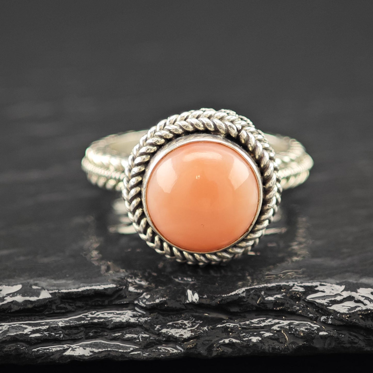 Pink Gemstone Cable Ring Sterling Silver Sz 7 R6133