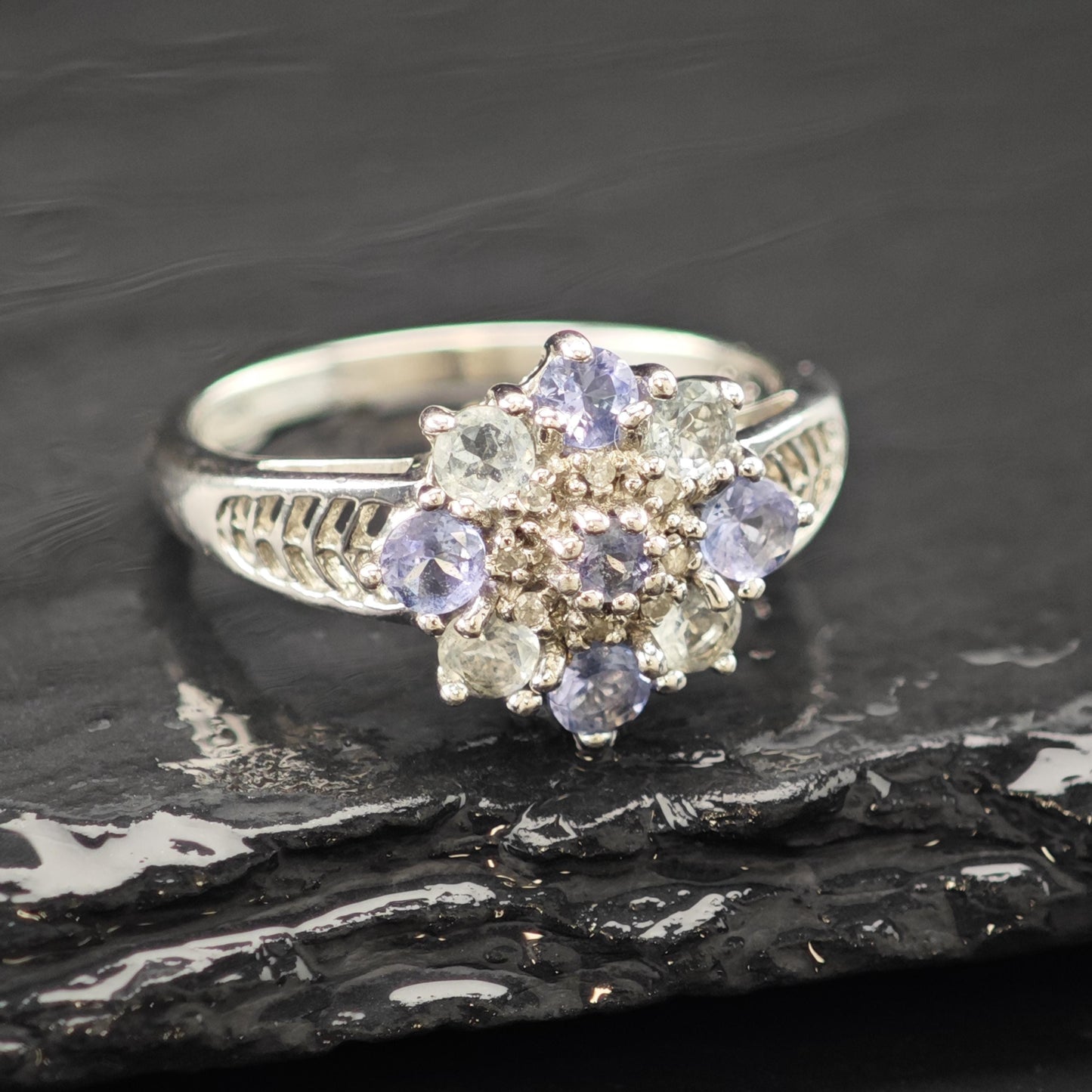 Floral Sterling Silver Ring Gemstone Accent Size 8 R6235