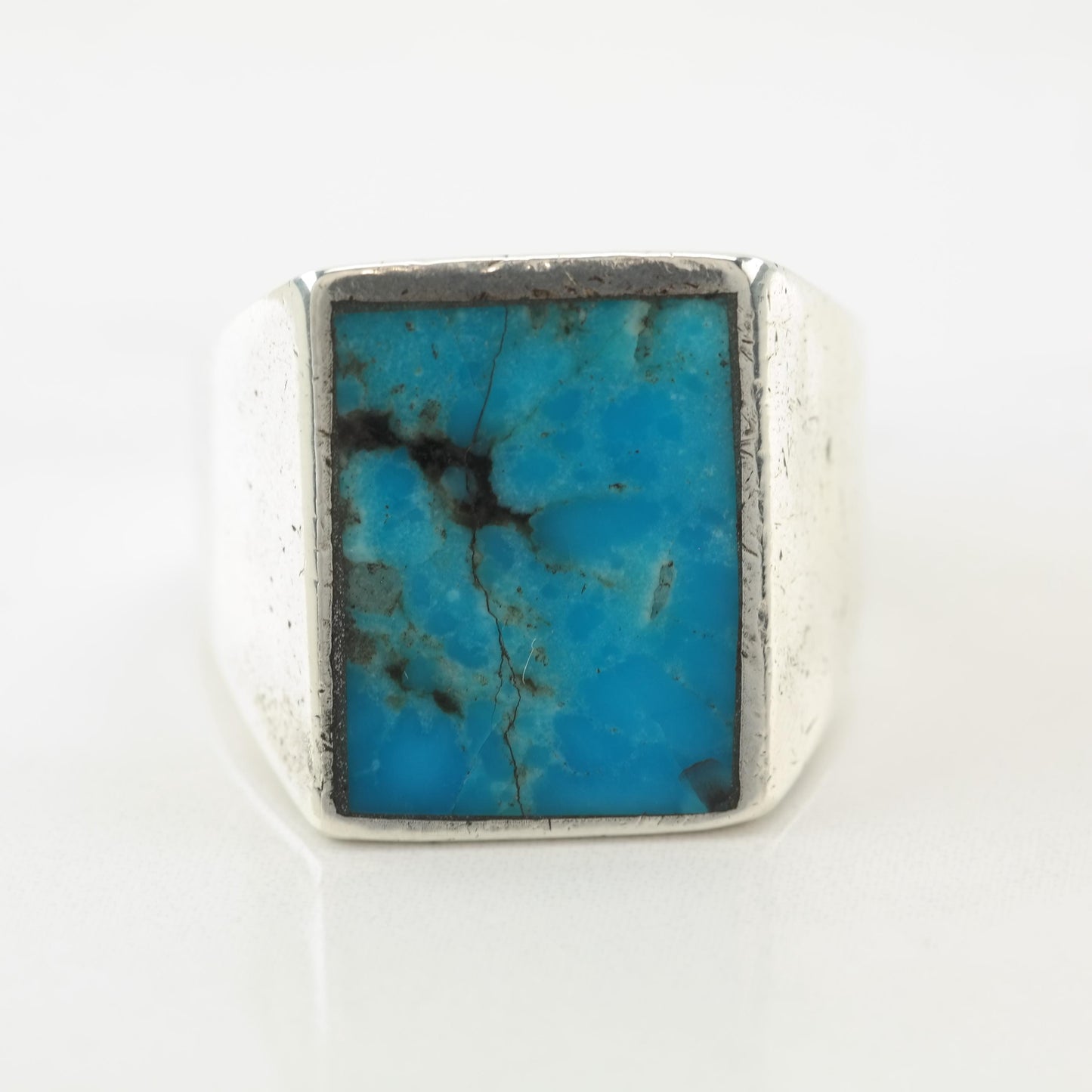 Imperfect Silver Ring Turquoise Inlay Sterling Blue Size 9 1/4