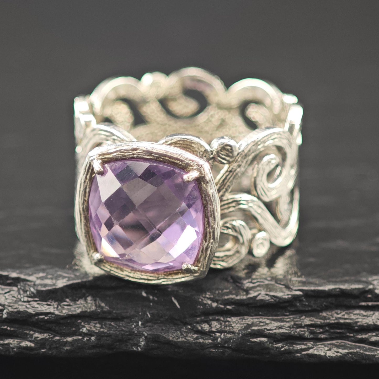 Israel Amethyst Filigree Ring Sterling Silver