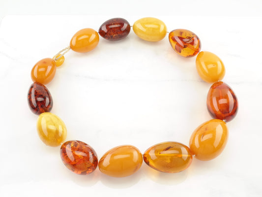 Boho Orange Natural Baltic Amber Large Graduated Bead Strung Necklace