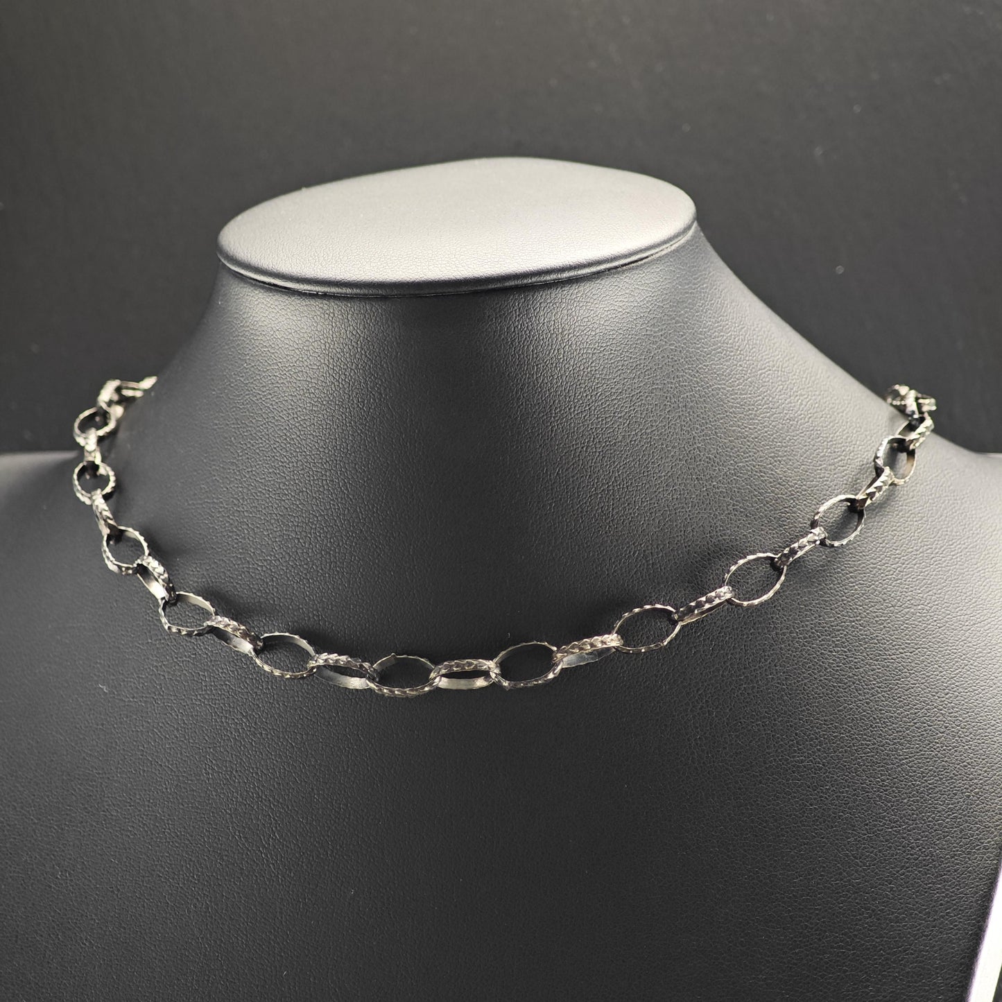 Black Oxidized Oval Chain Sterling Silver Necklace N2762