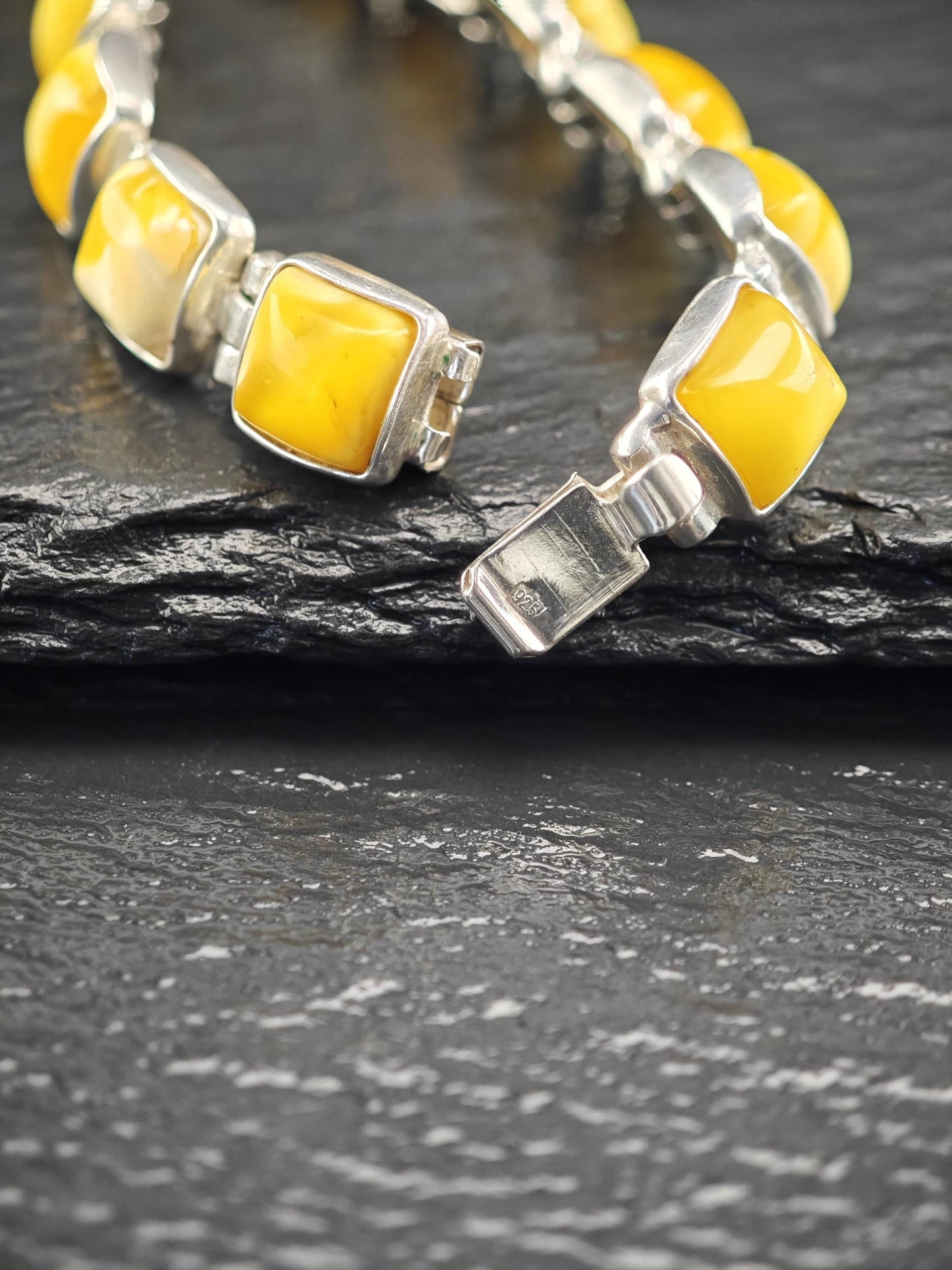 Vintage Baltic Amber Line Bracelet Sterling Silver