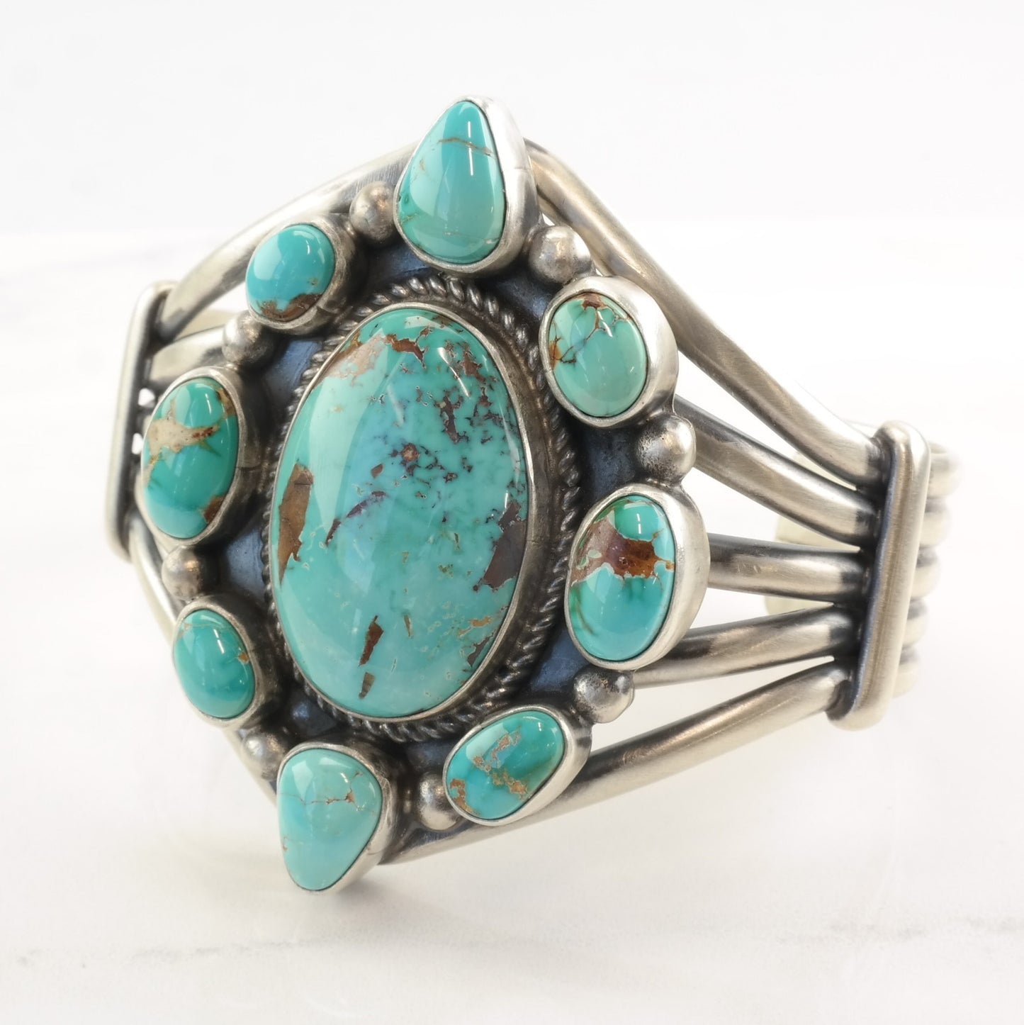 Yazzie Native American Sterling Silver Cuff Bracelet Cluster Royston