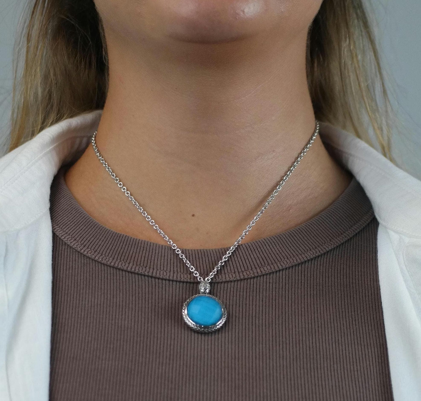 Andrea Candela Blue Doublet Pendant, Diamond Accent Sterling Silver Necklace N2734