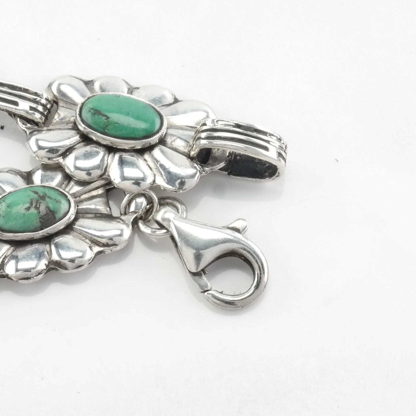 Fred Harvey Era Sterling Silver Link Bracelet Green Turquoise Floral