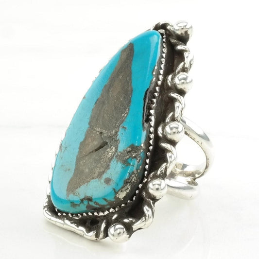 Vintage Native American Silver Ring Turquoise Large Sterling Blue Size 5