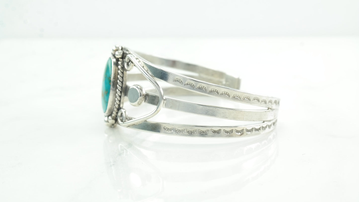 Fred Harvey Era Native American Sterling Silver Cuff Bracelet Blue Gem Turquoise