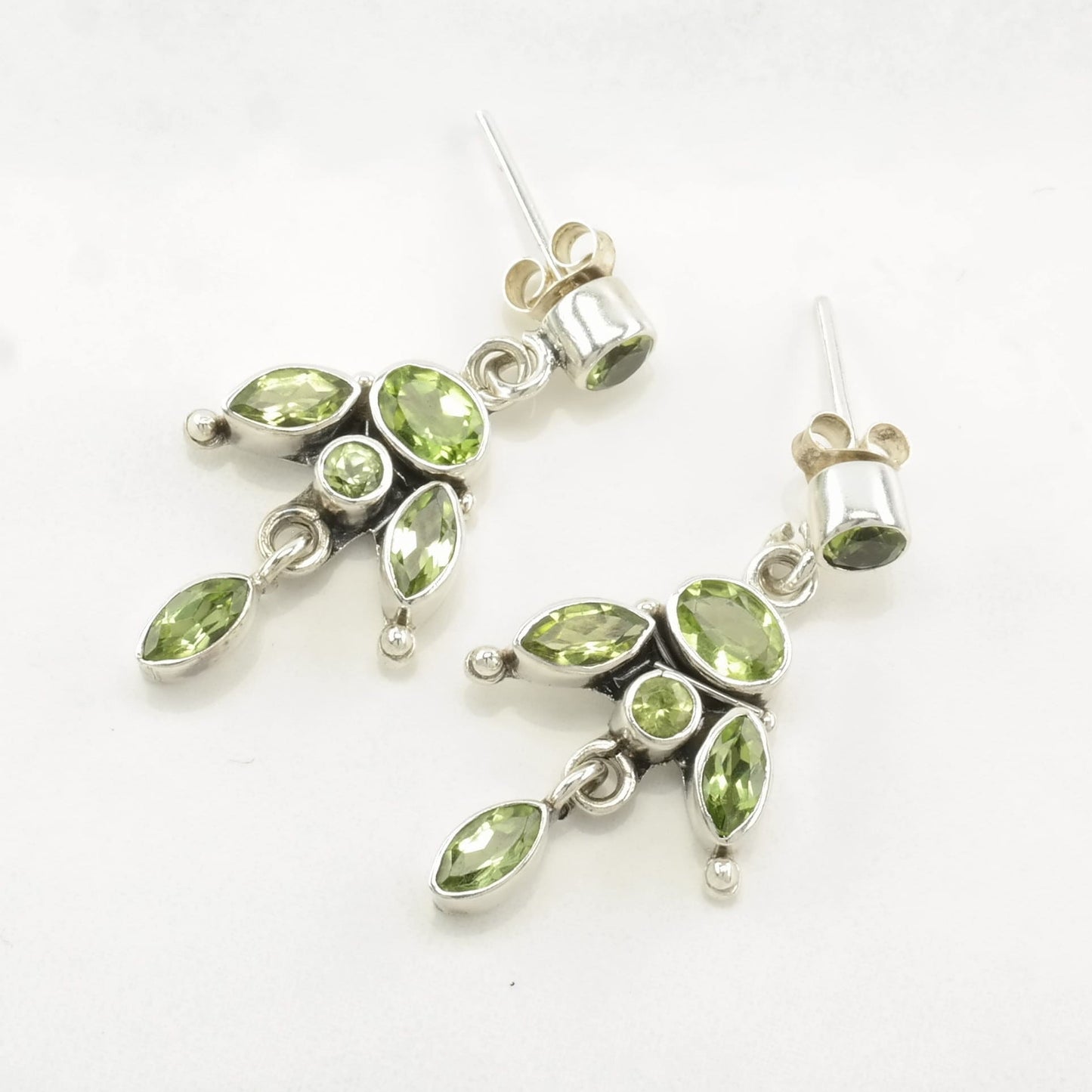 Vintage Sterling Silver Peridot Earrings Stud Dangle