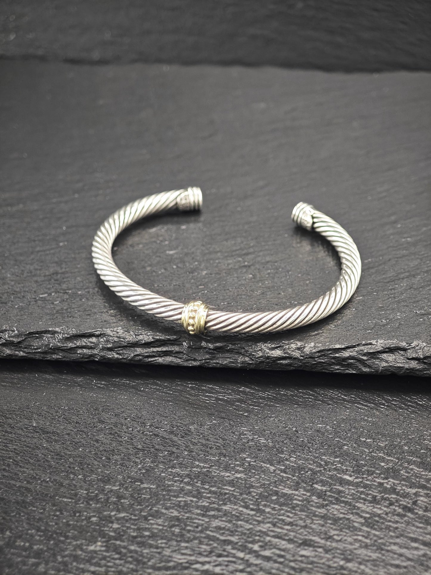 David Yurman 5mm 14K Gold, Single Station Cable Bracelet Sterling Silver