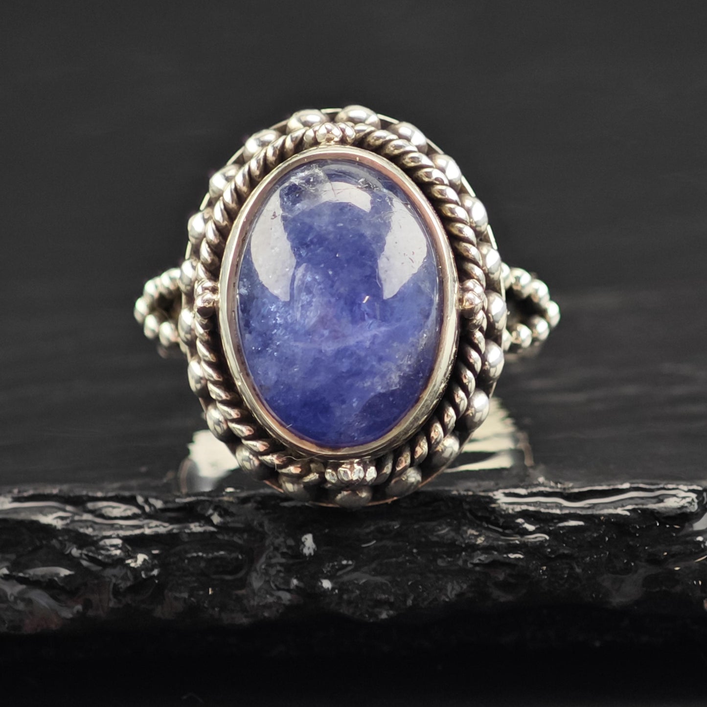 Samuel B Tanzanite Cabochon Ring Sterling Silver Sz 8 R6578